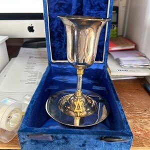 Alef Judaica Silver & Gold Plate Kiddush Cup & Saucer